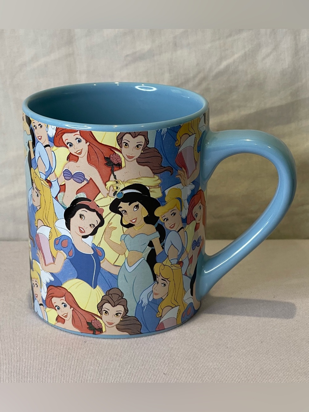 Disney princess coffee cup mug Blue 14 ounces Cinderella Belle Ariel snow white